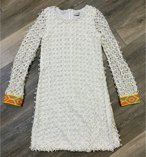 Tbags Los Angeles Textured Dress Womens Small Cream Long Sleeve thumbnail 1