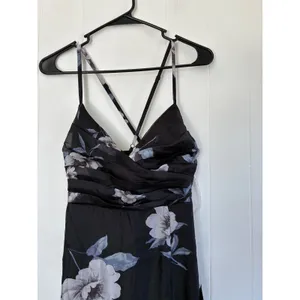 NWT Lulus Black Floral Chiffon Maxi Dress Small Surplice‎ Side Slit Whimsgoth thumbnail 8