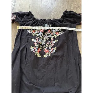 Free People‎ Fleur Du Jour Black Floral Embroidered Off Shoulder Dress Medium thumbnail 7