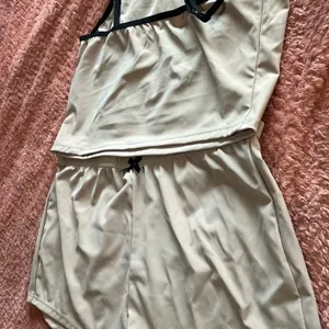 Cream and Black Pajama Set with Soft Fabric and Minimalist Design Bottoms+Top thumbnail 3