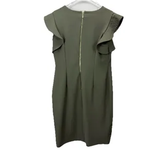 Calvin‎ Klein Army Green Ruffle Stretch Crepe Sheath Dress Size 14 thumbnail 6