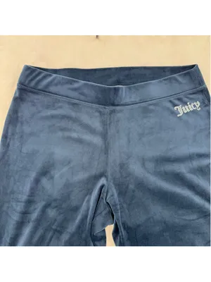 Juicy Couture Navy Blue Velour Track Pants Rhinestone Logo Straight Leg Sz Large thumbnail 3
