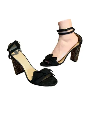 J. Crew Black Suede & Grossgrain Gold & Silver Glitter Block Heel Shoes (8.5) thumbnail 8