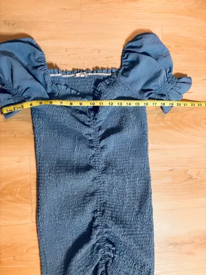 Blue Smocked Puff Sleeve Mini Dress | Cottagecore Coquette AestheticThe Keyword Heavy: XL Blue Denim-Look Ruched Bodycon Dress |p thumbnail 4