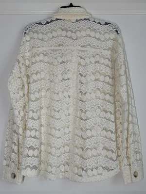 Mystree Lace Jacket Top Ivory Scalloped Button Down Size Medium NWT thumbnail 6