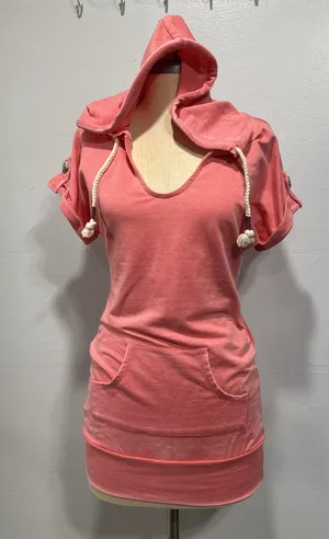 Maurices Short Sleeve Hooded Pullover Swim Beach Cover Top Womens XS Orange-Pink thumbnail 1