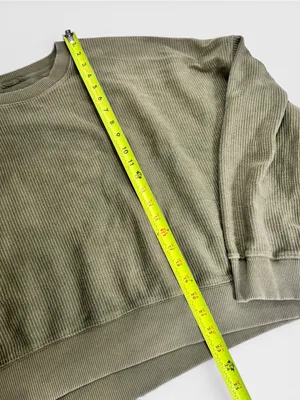 Aerie New Love Corded Cropped Crew Sweatshirt - olive green thumbnail 5