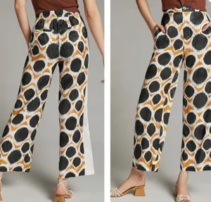 Anthropologie x Maeve Wellesley Wide Leg Printed Satin Pants - Brown/Black/White thumbnail 3