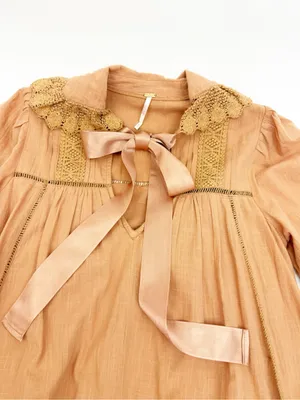 Free People 5 O’Clock Tea Time Mini Dress Peached Copper Cotton Crochet Lace thumbnail 6