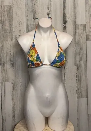 Multicolor Floral Triangle Bikini Top – Size Medium Green thumbnail 1