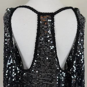 Free People Black Sequin Open Back Flowy Blouse Size‎ Medium thumbnail 6