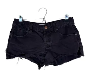 Free People Black Denim Cut Off Jean Shorts Womens 25 Festival Boho Micro Casual thumbnail 1