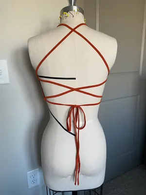 Lace Up Backless Crop Top Orange thumbnail 2