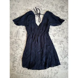 Lulus Flutter Forever Navy Burnout Jacquard Mini Dress Size XS V Neck Feminine thumbnail 4