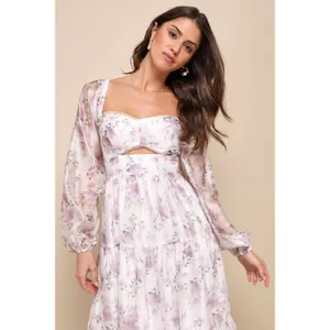 NWT Lulus Radiant Afternoon Ivory Floral Cutout Tiered Midi Dress Wedding Size S thumbnail 7