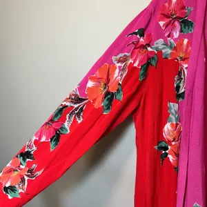 Chico's Floral Colorblock Open Front Cardigan Pink Red Longline Sweater XL‎ thumbnail 4