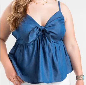 Francesca's Chambray Tie Front Top thumbnail 3