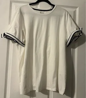 NWT Jones New York Signature Women XXL White Popover Tie Sleeve Short Sleeve Top thumbnail 1