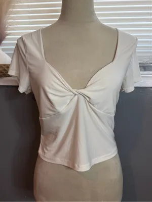 Haute Monde White Twist Front Sweetheart Neck Top Size L Y2K thumbnail 4
