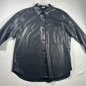 Abercrombie & Fitch Oversized Black Vegan Faux Leather Shirt Jacket Womens Large thumbnail 4