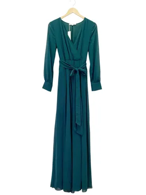 NWT Baltic Born Lydia Emerald Chiffon Maxi Dress Size Medium Long Sleeve Gown thumbnail 2