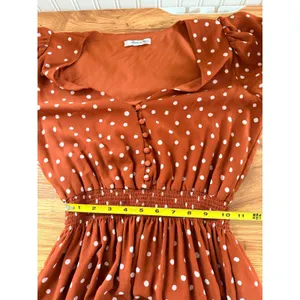 Madewell Smocked-Waist Mini Dress Polka Dots Burnt‎ Clay Puff Sleeve XS thumbnail 7