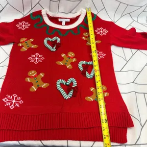 Celebrate Together Ugly Christmas Sweater‎ M Red Gingerbread Candy Cane Glitter thumbnail 5