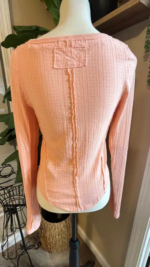 We The Free Peach Ribbed Long-Sleeve Button Cardigan thumbnail 2