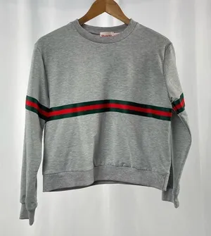 Showpo. Crew Neck Cropped‎ Stripe Pullover in Grey Size 4 thumbnail 1