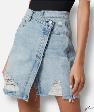 Free People Parker Wrap Distressed Denim Mini Skirt Blue Light Wash sz. 25 thumbnail 1