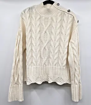 Marc New York Andrew Marc Sweater Womens Small Cream Cable Knit Mock Neck Chic thumbnail 1