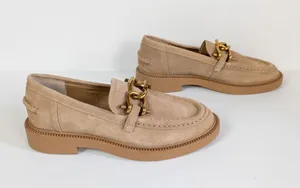 STEVE MADDEN Tan Suede Karmine Chunky Chain Loafer Leather Slip On Women's 6 thumbnail 3