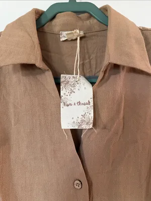 Hem & Thread Brown Button-Front Midi Shirt Dress with Tie Waist thumbnail 2