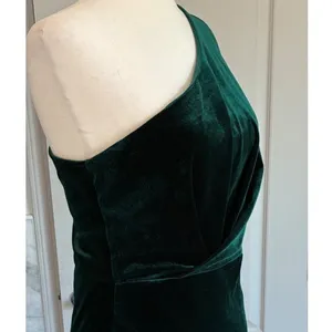 Lulus Emerald Green Velvet One Shoulder Mini Dress Pleated Bodice‎ D1582 Medium thumbnail 11