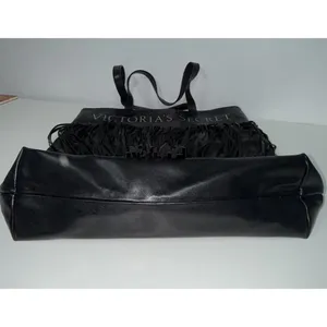 Victorias Secret Limited Edition Flirty Fringe Tote Bag Black Faux Leather Goth thumbnail 4
