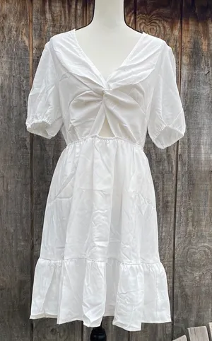 Cupshe White Knot Front Short Sleeve Tiered Mini Dress Size M thumbnail 1
