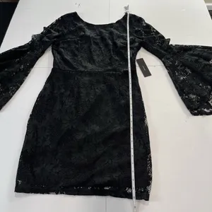 NWT‎ Lulus Allure 'Em In Black Lace Flounce Bell Sleeve Sheath Dress LARGE thumbnail 9