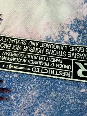 Custom "Rated R" Patch Distressed Bleach Tee Blue Size L thumbnail 3
