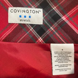 Covington Red Black White Tartan Plaid Stretch A-Line Holiday Christmas Skirt 4 thumbnail 6