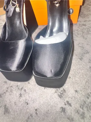Black Satin Mary Jane ankle strap platform heels new in box size 37 (7) thumbnail 2