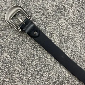 Vintage Western Black Leather Edgy Floral Buckle Silver Hardware Skinny Belt thumbnail 6