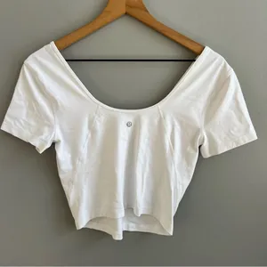 Lululemon Align Tee Short Sleeve Cropped Top White Size 6 V-Neck Open Back Shirt thumbnail 5