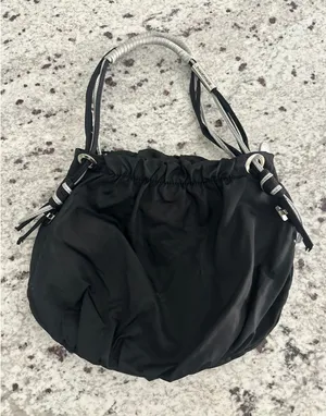 Vintage TEXIER France Black Nylon Ruched Drawstring y2k Bag Handbag thumbnail 1