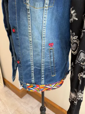 Ay Guey! Embroidered Wearable Art Denim Jacket Mexican Unique Boho SIze M thumbnail 4