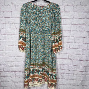 Bluetime Floral Boho Dress with 3/4 Sleeves Large NWT thumbnail 8