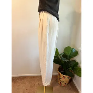 Express Vintage Linen Silk Cream High Rise Pleated Cropped Trouser Pants Size 2 thumbnail 3