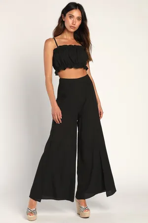 NWT Lulu’s Postcards From Me Black Ruffled Two-Piece Jumpsuit Set thumbnail 1