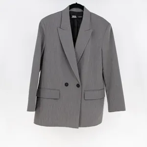 Zara Women's Double Breasted Oversized Lapel Collar Blazer Jacket Gray Small thumbnail 1