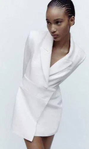 ZARA blazer dress white mini wrapped coctail party night out date thumbnail 5