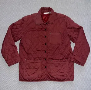 Women’s Vintage Maroon Red Quilted Coat Lined Sz L thumbnail 1